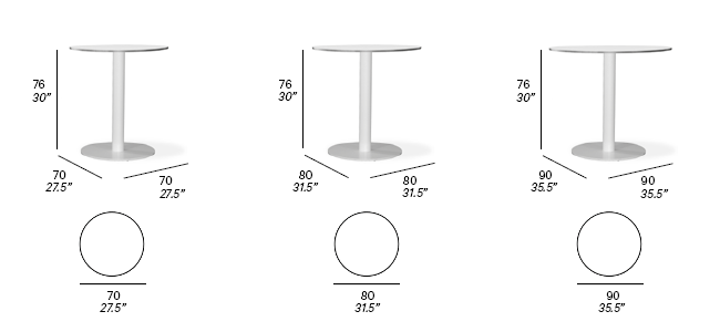 Dimensions - Foot Dining Tables with Round Tops