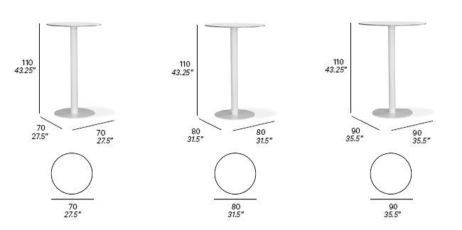 Dimensions - High Foot Dining Tables with Round Tops