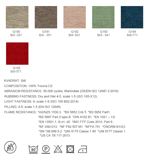 Category G - Fire Retardant Velvet: G180-G184 (Still by Kvadrat)