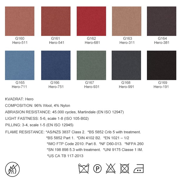Category G - Fire Retardant Fabric: G160-G169 (Hero by Kvadrat)