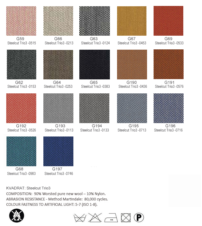 Category G - Fire Retardant Fabric: G59-G69; G190-G196 (Steelcut Trio 3 by Kvadrat)