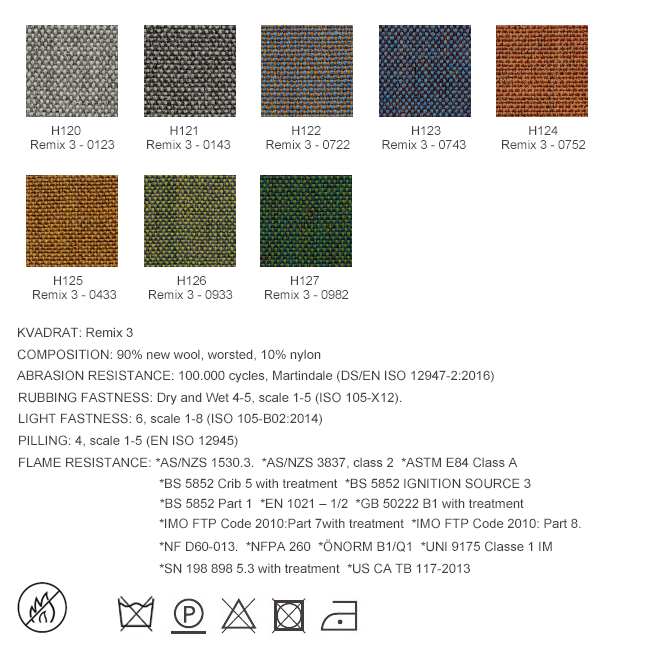 Category H - Fire Retardant Fabric: H120-H127 (Remix 3 by Kvadrat) 