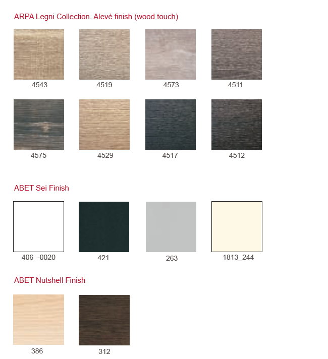 Top finishes: Standard Laminate Colours