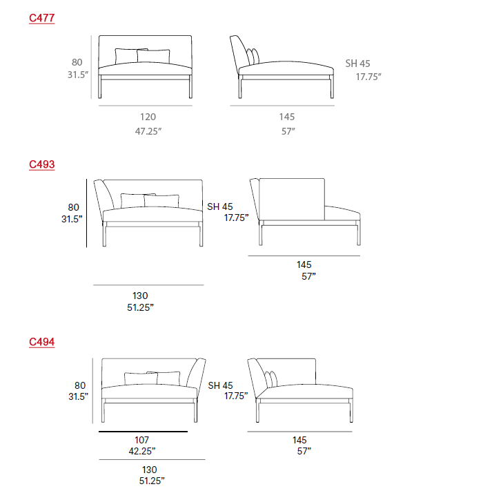 Dimensions - Chaise Longue Modules