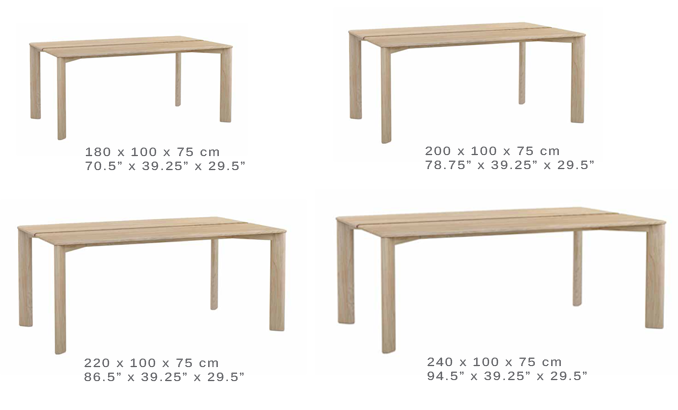 Dimensions - T457 Series, Rectangular Tables