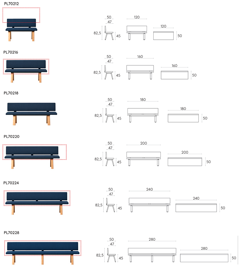 Bench with Backrest Dimensions