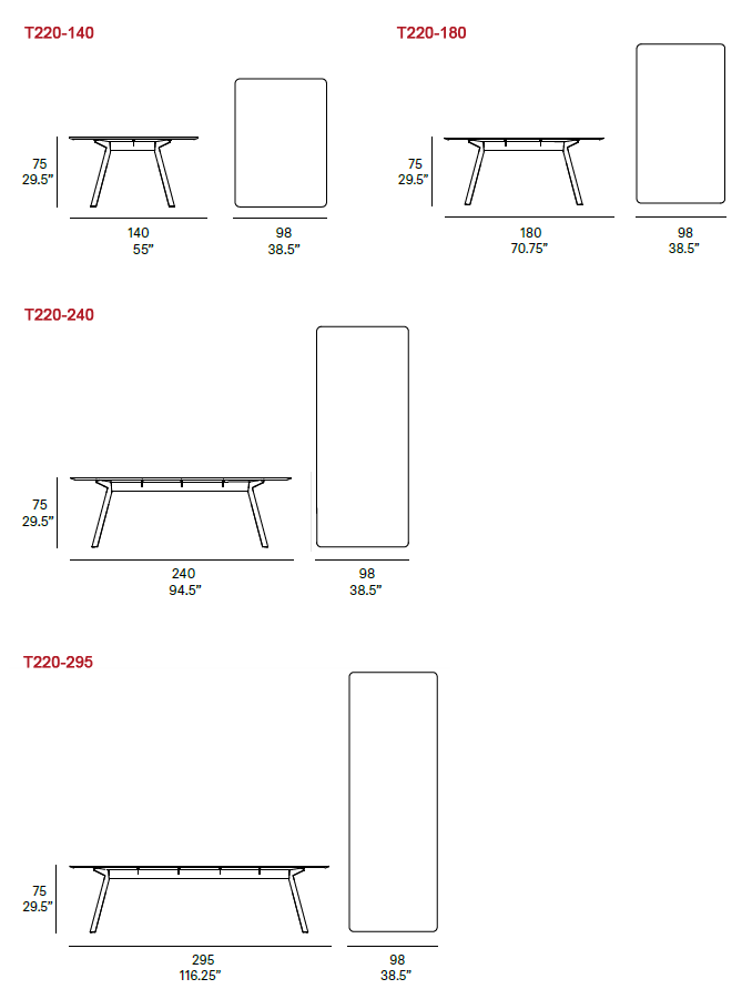 Dimensions – Rectangular Tables