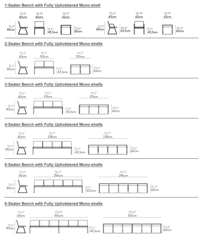 Dimensions - Frames With Upholstered Monoshells